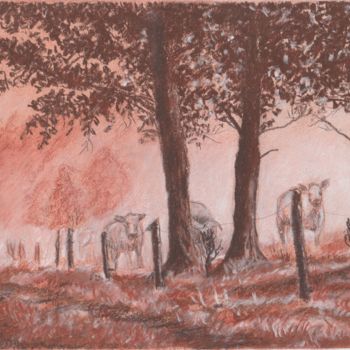 Dessin intitulée "Foggy morning / mgl…" par Bogumił Lewańczyk, Œuvre d'art originale, Conté