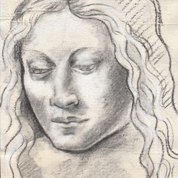 Drawing titled "woman head / głowa…" by Bogumił Lewańczyk, Original Artwork, Charcoal