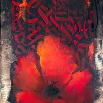 Painting titled "Flaming Poppy Flower" by Bohdan Samsonov, Original Artwork, Acrylic Mounted on Wood Stretcher frame