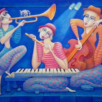 Schilderij getiteld "Jazz - trio" door Bohdan Wincenty Łoboda, Origineel Kunstwerk, Acryl