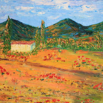 Painting titled "Champs d'été" by Boiko Popov, Original Artwork, Oil