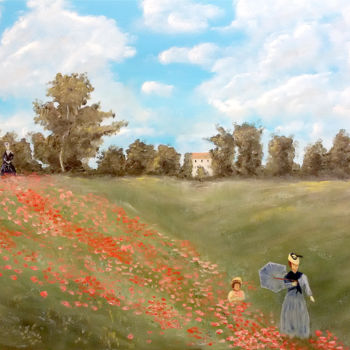 Painting titled "Poppies di Claude M…" by Leandro Boi, Original Artwork, Oil