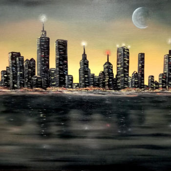Pittura intitolato "Sunrise in New York" da Leandro Boi, Opera d'arte originale, Olio