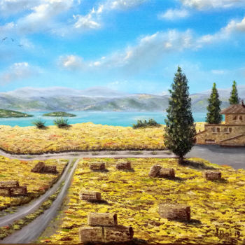 Painting titled "Campagna umbra3" by Leandro Boi, Original Artwork, Oil