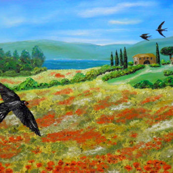 Pittura intitolato "Campagna-toscana-1.…" da Leandro Boi, Opera d'arte originale, Olio