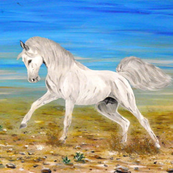 Painting titled "Cavallo-arabo nel d…" by Leandro Boi, Original Artwork, Oil