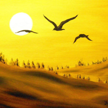 Pittura intitolato "Tre uccelli.jpg" da Leandro Boi, Opera d'arte originale, Olio