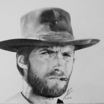Drawing titled "Clint Eastwood" by Sébastien Boissard, Original Artwork, Pencil