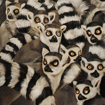 Schilderij getiteld "Lemurs | They Live" door Bojana Knezevic, Origineel Kunstwerk, Olie
