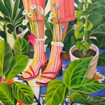 Schilderij getiteld "Private Jungle" door Bojana Knezevic, Origineel Kunstwerk, Acryl Gemonteerd op Houten paneel