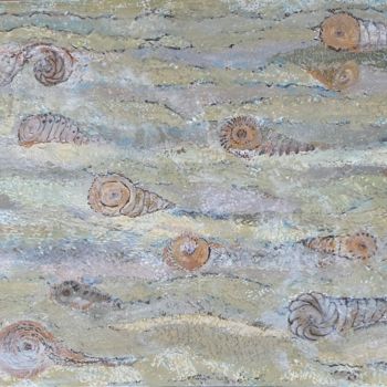 Painting titled "Beach seashells" by Svitlana Bozhesku, Original Artwork, Acrylic Mounted on Wood Stretcher frame