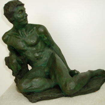 Sculpture titled "HOMME ACCOUDE" by Nicole Boldo, Original Artwork, Ceramics