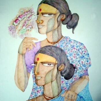 Painting titled "WOMEN in Pencil" by Bolgum Nagesh Goud, Original Artwork