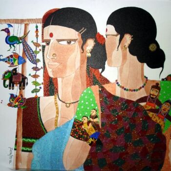 Malerei mit dem Titel "Toy Makers-3" von Bolgum Nagesh Goud, Original-Kunstwerk
