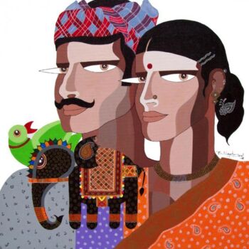 Pittura intitolato "FAMILY-2" da Bolgum Nagesh Goud, Opera d'arte originale