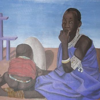 Pittura intitolato "masai in campo vita…" da Silvia Bolognini, Opera d'arte originale