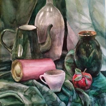Peinture intitulée "Still life in green…" par Frolova Anastasia, Œuvre d'art originale