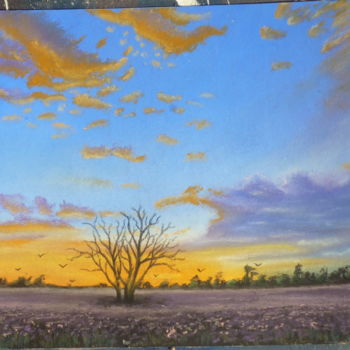 Painting titled "Autumm sunset" by Bom Art, Original Artwork, Pastel