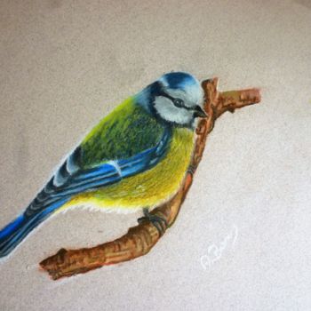 Drawing titled "Bird" by Bom Art, Original Artwork, Pastel