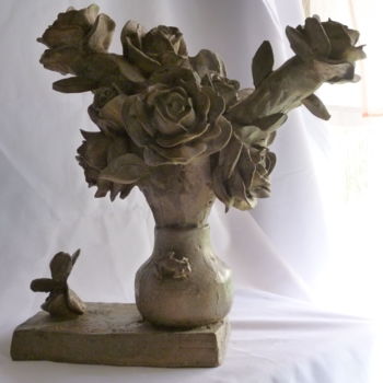 Skulptur mit dem Titel "ROSAS BORBOLETA E P…" von Barake Sculptor, Original-Kunstwerk, Metalle