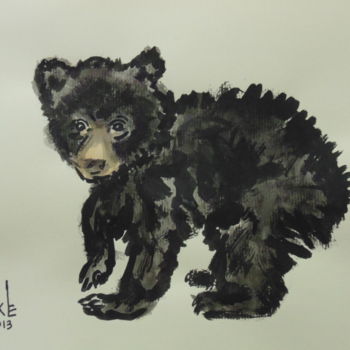 Painting titled "BEAR CUB" by Barake Sculptor, Original Artwork, Watercolor