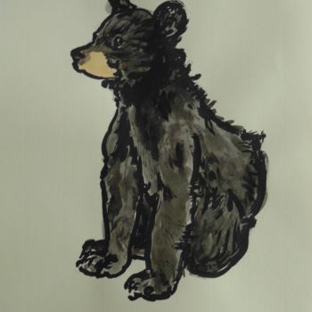 Painting titled "BLACK BEAR CUB" by Barake Sculptor, Original Artwork, Watercolor