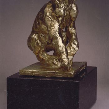 Sculpture titled "CHIMPANZEE  ARGENT9…" by Barake Sculptor, Original Artwork, Metals