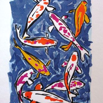 Painting titled "9 KOI CARPS" by Barake Sculptor, Original Artwork, Watercolor