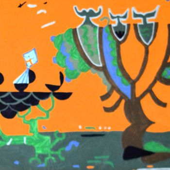 Картина под названием "Fish scales-foliage…" - Katia Bondar, Подлинное произведение искусства, Акрил Установлен на Деревянна…