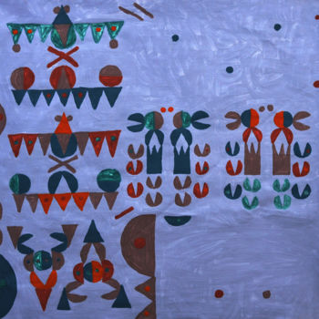 Painting titled "Hoofprints + zigzags" by Katia Bondar, Original Artwork, Acrylic Mounted on Wood Panel