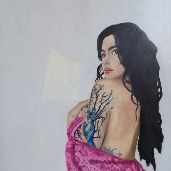 Schilderij getiteld "Mujer con tatuajes.…" door Bonifacio Contreras, Origineel Kunstwerk, Olie