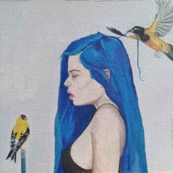 Pittura intitolato "Mujer con pájaro" da Bonifacio Contreras, Opera d'arte originale, Olio