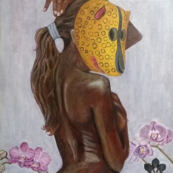 Schilderij getiteld "Mujer jaguar" door Bonifacio Contreras, Origineel Kunstwerk, Olie