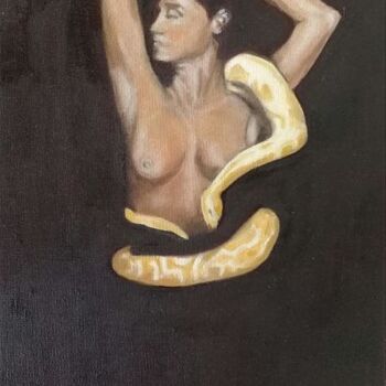 Painting titled "Sonia con víbora" by Bonifacio Contreras, Original Artwork, Oil