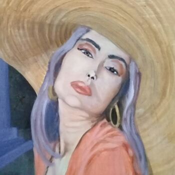Peinture intitulée "Mujer con sombrero" par Bonifacio Contreras, Œuvre d'art originale, Huile