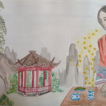 Pintura intitulada "Té chino" por Bonifacio Contreras, Obras de arte originais, Aquarela