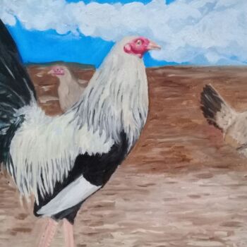 Schilderij getiteld "El gallo que sigue" door Bonifacio Contreras, Origineel Kunstwerk, Olie