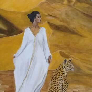 Pittura intitolato "Mujer con leopardo…" da Bonifacio Contreras, Opera d'arte originale, Olio