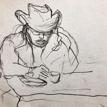Dessin intitulée "Homme au chapeau de…" par Charlotte Bonnet, Œuvre d'art originale, Crayon