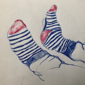 Drawing titled "Pieds aux chaussett…" by Charlotte Bonnet, Original Artwork, Pencil