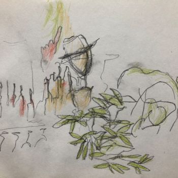 Dibujo titulada "Chapeau et plantes…" por Charlotte Bonnet, Obra de arte original, Lápiz