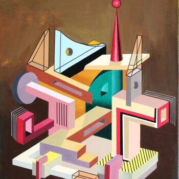 Painting titled "Geometric Shapes" by Bonsanthy, Original Artwork, Acrylic Mounted on Wood Stretcher frame
