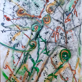 Painting titled "Ants & Ferns playing" by Bernadette Cavanough, Original Artwork, Charcoal