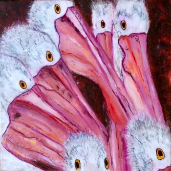 Картина под названием "Pelicans on show" - Bernadette Cavanough, Подлинное произведение искусства, Акрил Установлен на Дерев…