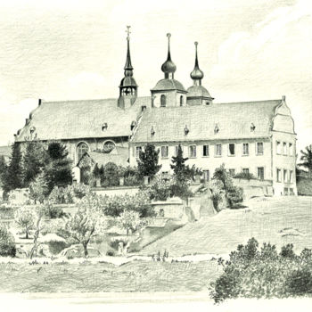 Zeichnungen mit dem Titel "Kloster Kamp" von Boosartigkeiten Von Hans Boos, Original-Kunstwerk, Graphit