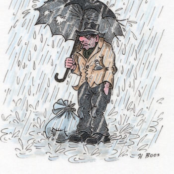 Drawing titled "Schlechtes Wetter" by Boosartigkeiten Von Hans Boos, Original Artwork, Conté