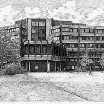 Drawing titled "Rathaus der Stadt K…" by Boosartigkeiten Von Hans Boos, Original Artwork, Charcoal