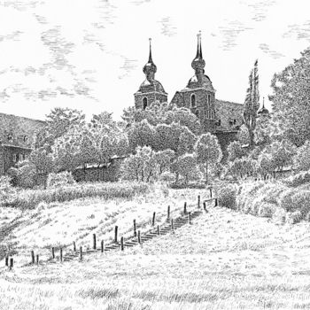 Drawing titled "Kloster Kamp 1996" by Boosartigkeiten Von Hans Boos, Original Artwork, Ink