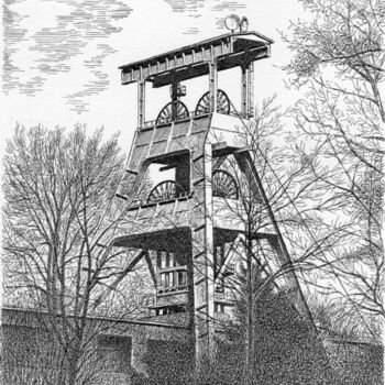 Drawing titled "Bergwerk Ewald in H…" by Boosartigkeiten Von Hans Boos, Original Artwork, Charcoal