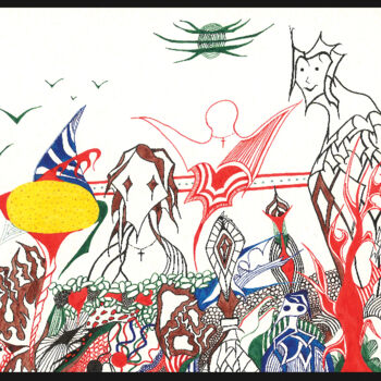 제목이 "Mélancolie 1"인 그림 Booster로, 원작, 잉크 나무 들것 프레임에 장착됨